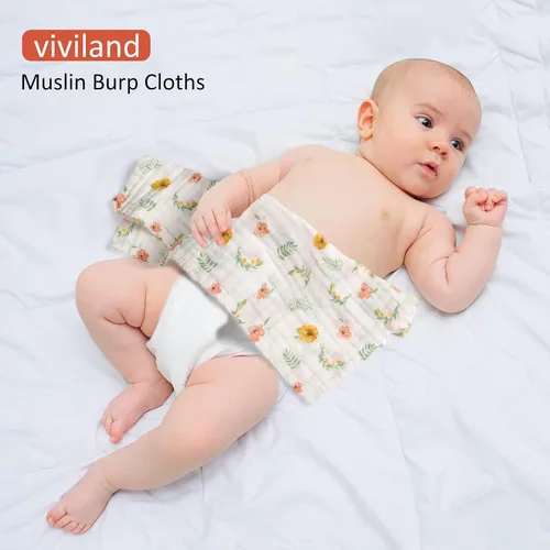 Miniatura 8 de Viviland Paños de muselina para bebé, 100% algodón, súper absorbentes, para bebé niña y niño, 10 x 20 pulgadas, 6 capas, patrón floral, paquete de 4
