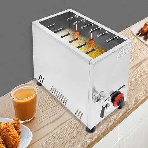 Miniatura 4 de Freidora de gas comercial de 22.19 cuartos de galón, freidora de acero inoxidable GLP con 12 estantes para perros calientes, llama ajustable