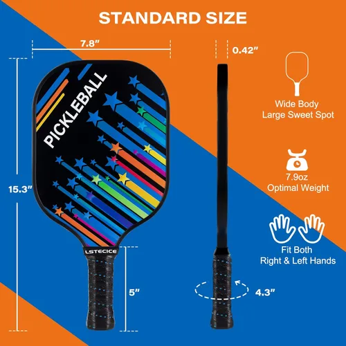 Miniatura 5 de Pickleball Paddles Set of 4, Fiberglass Pickleball Paddles with Honeycomb Core, Lightweight Pickleball Set with Balls & Bag for Men, Women & Azul