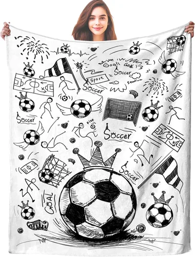 Manta de fútbol para fanáticos del deporte, acogedoras mantas y mantas de fútbol de felpa única y divertida decoración temática de fútbol para
