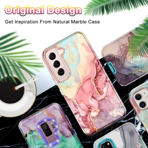 Miniatura 7 de Btscase Funda para Samsung Galaxy S22 5G de 6.1 pulgadas, Patrón de Mármol 3 en 1 Resistente de Servicio Pesado Cuerpo Completo Robusto PC Duro +