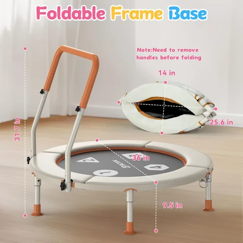 Miniatura 6 de BCAN BT1 36'' Toddler Trampoline, ASTM Certified-Foldable Mini Trampolines for Kids Ages 1-6, Adjustable Handle, Safety Pad & Foldable Legs, Baby
