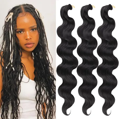Unionbeauty - Cabello trenzado ondulado de 18 pulgadas, paquete de 3 unidades, cabello trenzado preemplumado, trenzas bohemias negras para trenzas
