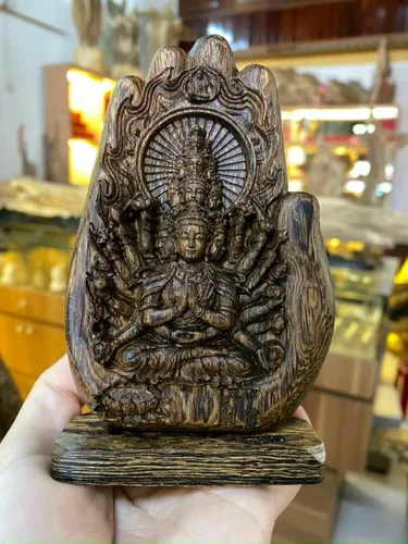 Estatua de Buda Guan Yin de mil manos – FengShui tallado Kwan Yin Buddha Figuritas de madera de agarwood, estatuas de decoración del hogar (Agarwood