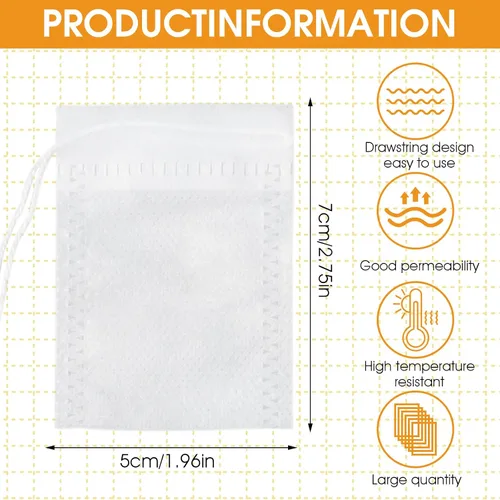Miniatura 2 de 1000 bolsas de té vacías desechables para té de hojas sueltas, bolsas de té, café, bolsas de filtro, infusor para té suelto, café, especias