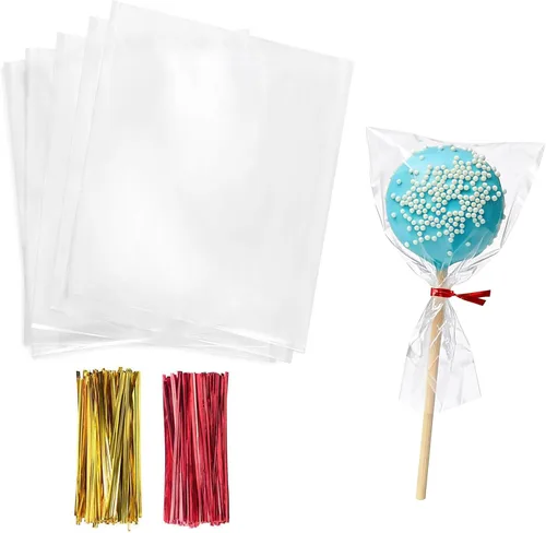 Miniatura 27 de Morepack Bolsas de celofán, 6 x 12 pulgadas, 200 bolsas de celofán con lazos para amarrarlas, de plástico, para poner postres, pastelería, dulces