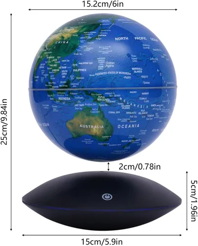 Miniatura 3 de Globo flotante de levitación magnética, globos geográficos mundiales de 6 pulgadas, antigravedad, 360 grados giratorios, mapa mundial con luz LED