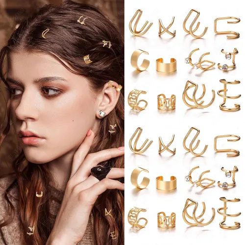Miniatura 8 de 12 piezas de trenzas de pelo negro, rastas de metal con diamantes de imitación de cristal, clips de trenza no perforantes, para mujeres y hombres