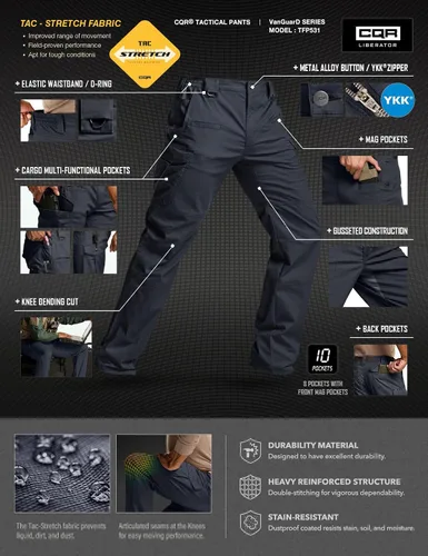 Miniatura 179 de CQR – Pantalones tácticos elásticos tipo cargo para hombre, resistentes al agua, de tela ripstop (antidesgarros), ligeros, ideales para uso diario