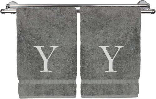 Miniatura 213 de Toalla de mano monogramada, regalo personalizado, juego de 2 - Toalla bordada con letra de bloque dorada - Extra absorbente 100% algodón turco