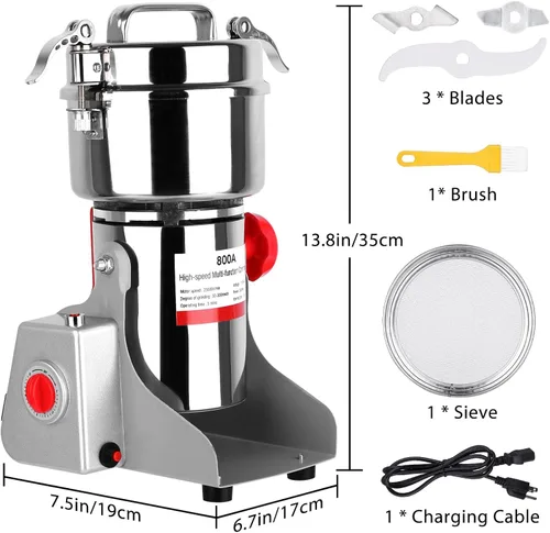 Miniatura 7 de Molinillo eléctrico de grano de 3000 W, molinillo de harina de acero inoxidable de 28.22 oz para uso doméstico, pulverizador comercial de alta