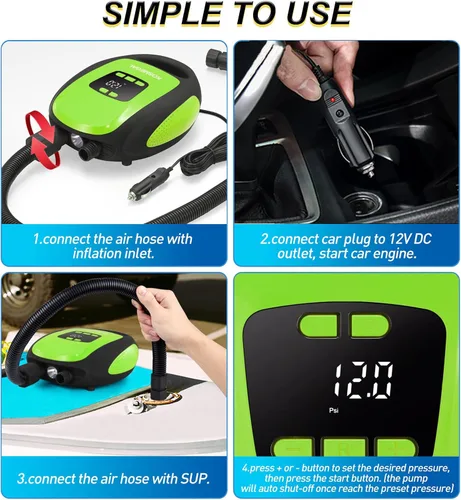 Miniatura 6 de Bomba eléctrica portátil para tabla de remo kosmegal, bomba SUP para tabla de remo, compresor de aire de 20 PSI con apagado automático, función