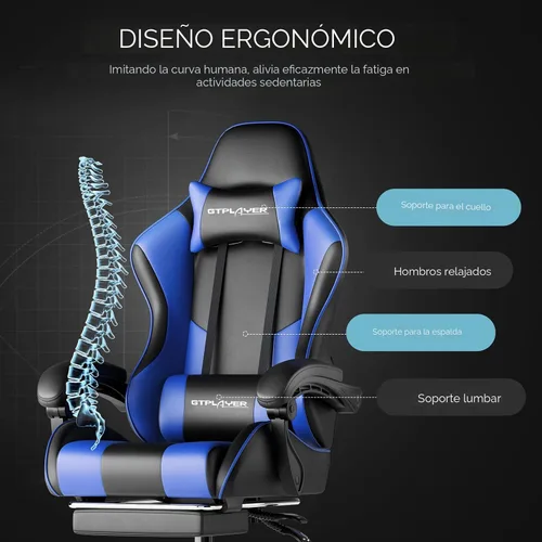 Miniatura 5 de GTPLAYER Silla para videojuegos, silla de computadora con reposapiés y soporte lumbar, silla de juego ajustable en altura con asiento giratorio