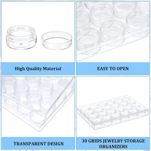 Miniatura 3 de Xinnun 4 unidades organizadores de cuentas transparentes para bordar cuentas con tapa, almacenamiento de pintura de diamante de plástico