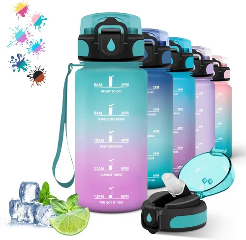 Miniatura 52 de Botella de agua – 16.9 fl oz – Botella de agua para niños, botella de sorbete a prueba de fugas, botella deportiva con marcador de tiempo, botella