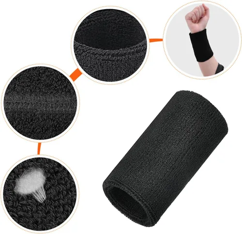 Miniatura 2 de WILLBOND 2 muñequeras de 6 pulgadas para hombres y mujeres, bandas de algodón atléticas de humedad para tenis, baloncesto, correr