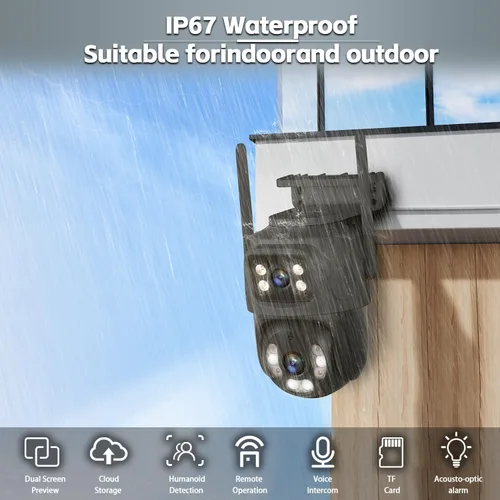 Miniatura 6 de Cámara de seguridad para exteriores de 6 MP, sistema de vigilancia PTZ de 360°, enlace de doble lente 2.4Ghz 24/7 Record IP67 Cámara WiFi