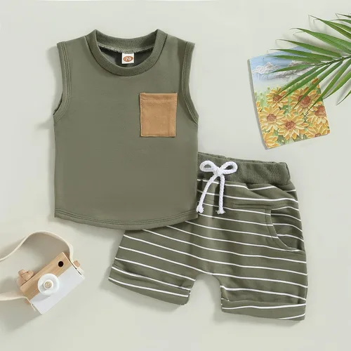 Miniatura 6 de Engofs 2 piezas de ropa de verano para bebé, sin mangas, camiseta sin mangas y pantalones cortos