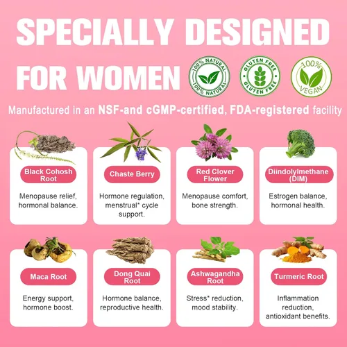 Miniatura 6 de Suplementos de menopausia 40 en 1 para mujeres, multibeneficio y cohosh negro completo para sofocos, sudores nocturnos y equilibrio hormonal