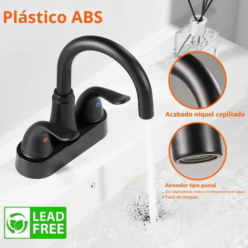 Miniatura 5 de KPW Grifo de Lavabo de Baño de 2 o 3 Orificios Negro Mate Centrado de 4 Pulgadas Grifo de Lavabo de Baño de 2 Manijas Chapado sobre Plástico ABS No