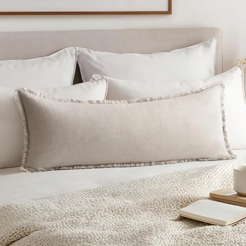 Miniatura 8 de MIULEE Juego de 1 fundas de almohada decorativas de lino neutro con flecos, fundas de cojín de estilo bohemio para sillón, sofá, cama, sala
