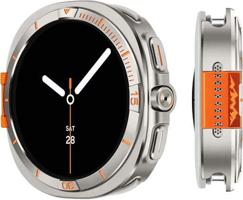 Miniatura 13 de Metal Cover Compatible with Samsung Galaxy Watch 8 Case 44mm, 2 in 1 Protective Rugged Bumper with Back Frame for Galaxy Watch 8 44mm (Black/Orange)