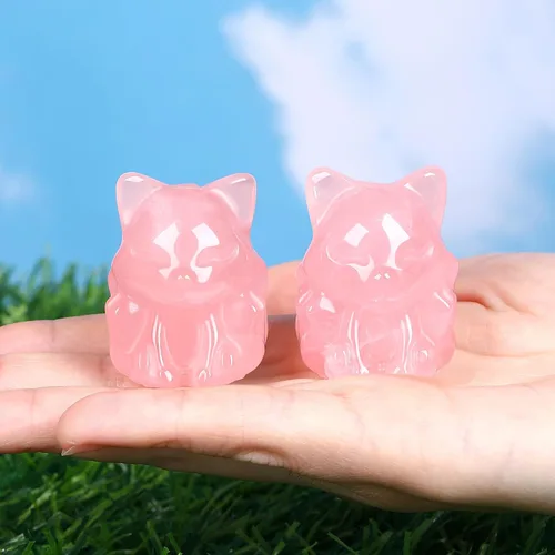 Miniatura 3 de ZHIYUXI Cristales curativos rosados de cuarzo rosa, decoración del hogar, estatua de zorro de nueve colas, regalos para mujeres y hombres, piedras