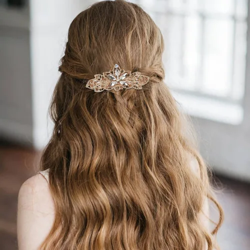 Miniatura 6 de Lawie Paquete de 6 pinzas para el cabello de metal con diamantes de imitación brillantes con diamantes de imitación de flores francesas, pinzas