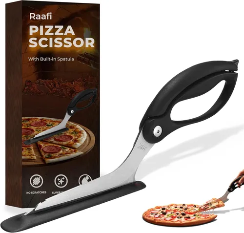 Miniatura 8 de Tijeras de pizza con servidor antiadherente. Corte de pizza afilado sin ensuciar la cobertura. Agarre firme, cortador de pizza de acero inoxidable