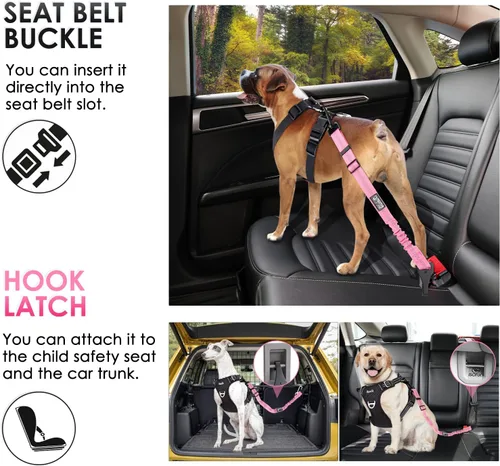 Miniatura 3 de SlowTon Cinturón de seguridad para perro, cinturón de seguridad ajustable para perro, 2 en 1 con cierre de barra para coche, cinturón de seguridad