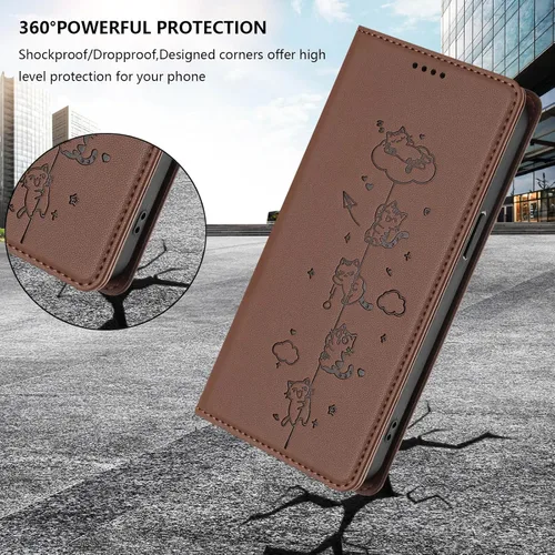 Miniatura 7 de Wallet Phone Case for Moto E22 4G Cover, Playful Cat PU Leather Phone Cover with 2 Card Slots & Hidden Flip Kickstand, TPU Shockproof Protective