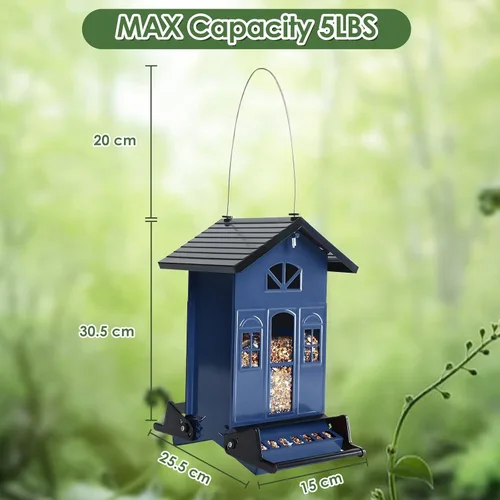 Miniatura 3 de Birdkiss Comedero para pájaros a prueba de ardillas en el exterior: serie de casas de campo para colgar - Metal - Semilla de 5 libras - Activado