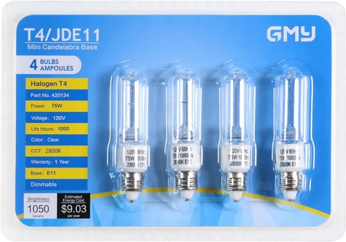 Miniatura 3 de GMY JDE11 - Bombilla E11 de 120 V, 75 W, base de candelabro, bombilla T4 JDE11, bombillas halógenas transparentes regulables de 75 W para ventilador