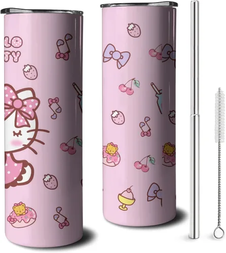 Vaso para Adultos Botella de Agua Tazas de Doble Pared para Niños 20 oz Rosa Taza de Café Cosas de Gato Vaso Aislado Regalos para Niñas Mujeres