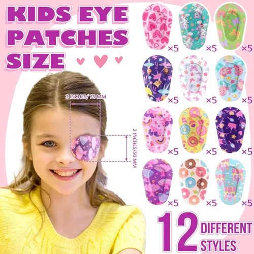 Miniatura 2 de Panelee 60 Parches Adhesivos para Ojos para Niños, Niñas y Niñas Pequeñas, Parches para Ojos a Granel de Material Transpirable, Algodón que Bloquea