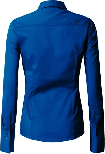 Miniatura 3 de EZEN - Blusa de manga larga, ajustada, elástica, con cuello de botones para mujer, para oficina, estilo formal, casual