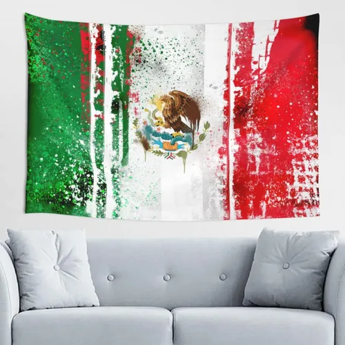 Miniatura 35 de JUHIOPOI Tapiz de pared con bandera de México, arte nocturno mexicano para decoración de pared lateral de dormitorio, (60 x 40 pulgadas)