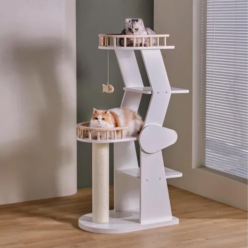 Miniatura 10 de SHENGOCASE Moderna y elegante torre de madera para gatos de 52.4 pulgadas de alto, escalera estética para condominio con plataforma de percha grande