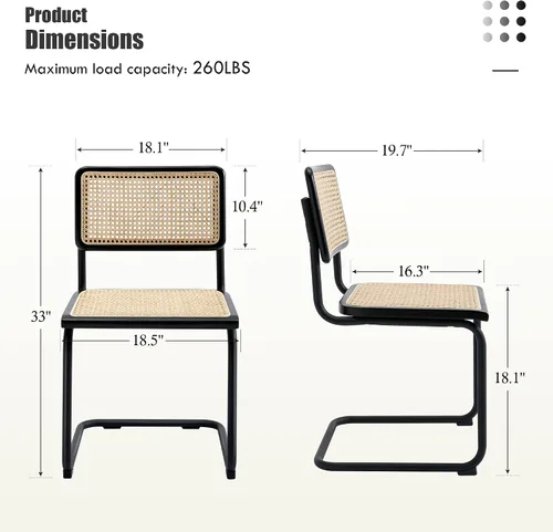 Miniatura 2 de Flouki Juego de 4 sillas de comedor de ratán, sillas decorativas bohemias para cocina con malla de caña natural, diseño voladizo de mediados
