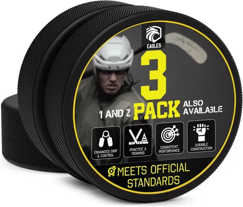 Miniatura 10 de EAGLES Ice Hockey Pucks 1, 2, 3, 6 or 50 Pack High Grade Pucks Official Regulation Weight & Size for Practice & Classic Training - 6 oz Diameter