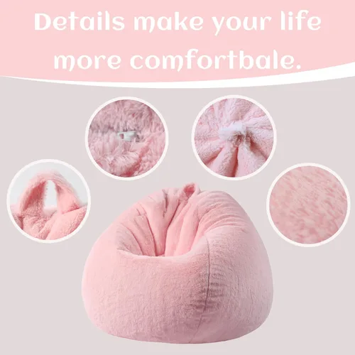 Miniatura 5 de ENBAOHUI Sillas Puf de Espuma Viscoelástica Cómodas de Piel Sintética de 3 Pies para Niños o Bebés con Relleno Sofá Puf con Asa Tela de Piel Rosa