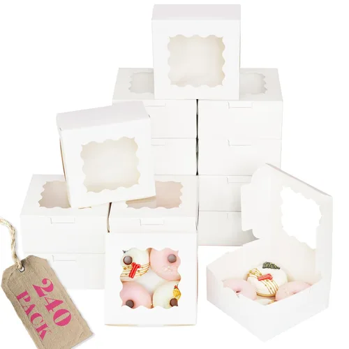 Miniatura 11 de Bakepacker 100 piezas Cajas Negras para Galletas 6x6x3 pulgadas Fácil Montaje Cajas de Pastelería Macarrones Cajas de Panadería con Ventana