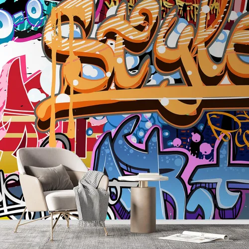 Miniatura 4 de SIGNFORD - Papel tapiz de colorido diseño de graffiti, removible para dormitorio o sala de estar, 100 x 144 pulgadas Graffitis-1911-m04