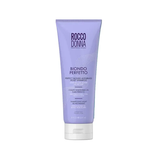 Rocco Donna Biondo Perfetto - Champú morado, neutraliza los tonos latones y amarillos, para cabello rubio, plateado, platino y gris, pigmentos