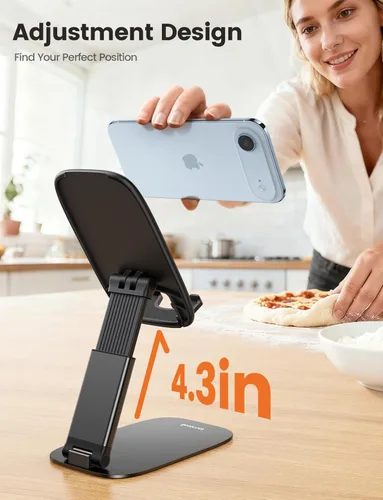 Miniatura 5 de Lamicall Soporte de teléfono ultrafino para escritorio, soporte plegable para teléfono celular de altura ajustable, base pesada resistente, funda