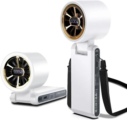 Miniatura 8 de CAZOKASI Ventilador de mano recargable de viento fuerte con iluminación ambiental 4 IN1 5000mAh hasta 22H para cuello de clip de cintura