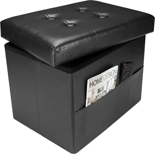Miniatura 8 de Otomana con taburete de almacenamiento, otomana plegable de almacenamiento de 17 pulgadas, reposapiés tapizado de cuero con bolsillos laterales