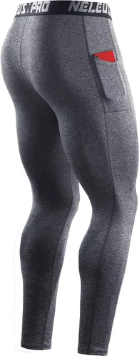 Miniatura 7 de NELEUS Pantalones de compresión de capa base para hombre, mallas de correr con bolsillo para teléfono