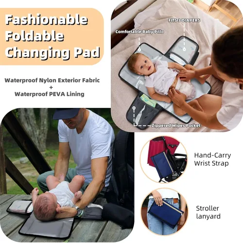 Miniatura 5 de ROSEGIN Mochila para pañales con cambiador, funda para chupete, bolsa de bebé para niños y niñas pequeños, grande, elegante, impermeable, bolsa
