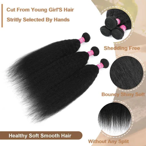Miniatura 3 de Extensiones de cabello humano lacio tipo afro, 12 meses de vida útil de 10, 12 y 14 pulgadas, paquetes de cabello lacio brasileño Yaki 100% sin